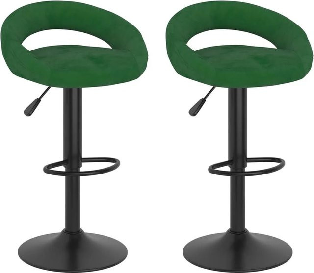 DELUKE Barhocker KALSII 2er Set, höhenverstellbare Barstühle aus Samt in Dunkelgrün, drehbar mit Stahlgestell - Bild 1