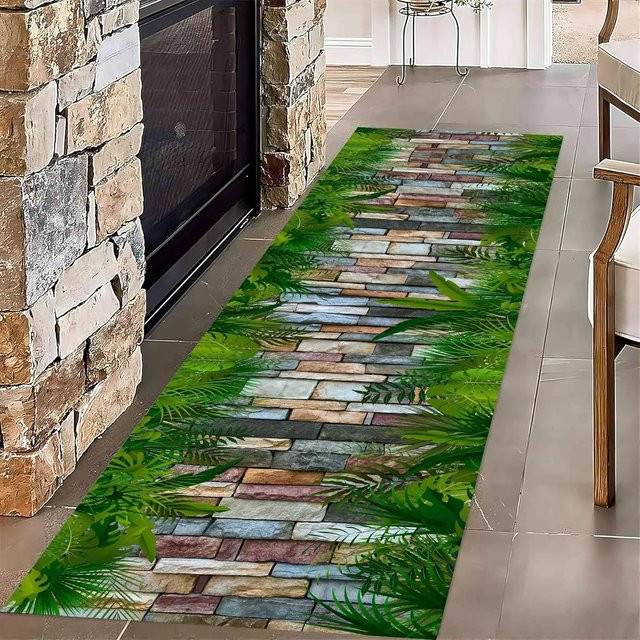 Lodestar Teppichläufer 3D Steinpfad Tropische Grüne Pflanze, Rutschfest und Waschbar, B/T: 50 x 150 cm - Bild 1