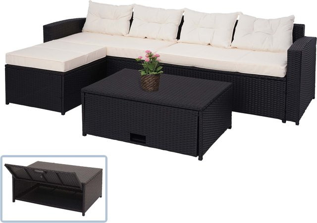 MCW Poly-Rattan Garten-Lounge-Set J34 in Schwarz mit cremefarbenen Kissen und integriertem Staufach - Bild 1