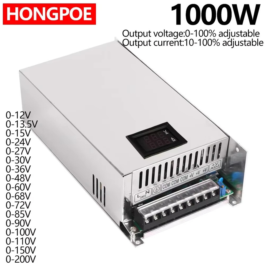 Einstellbares AC zu DC SMPS Netzteil mit Digitalanzeige, 1000W, 0-200V, Farbe: Silber - Bild 2