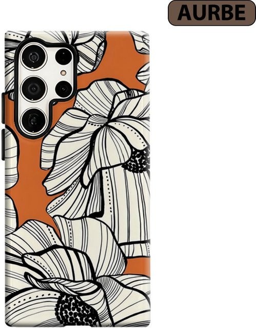 Aurbe Handyhülle für Samsung Galaxy S26 S25 S24 S23 Ultra Plus Hardcase mit orangefarbenen Blumen und doppellagigem Schutz - Bild 1