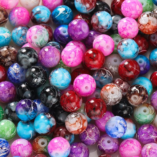 Glas Crackle Runde Perle, Bunte Muster, Spacer Perlen, 4/6/8/10mm - Bild 1
