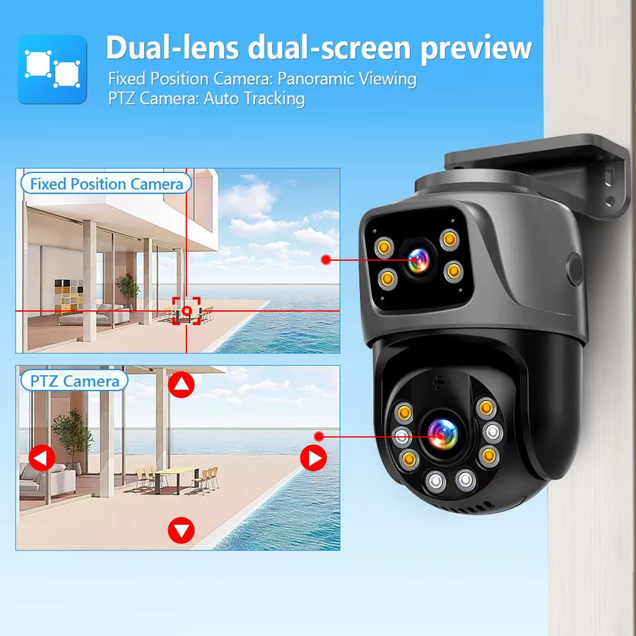 MvpSecam Dual Lens IP Kamera 8MP mit Dual-Bildschirm, PoE und WLAN, ICSEE Smart HD Video Überwachung, Outdoor IP66 wasserdicht - Bild 2