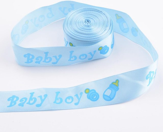 DIYelecs Bedrucktes Band für Babyparty Dekoration und Geschenkverpackung, Blau, Breite: 2,5 cm, Länge: 9 m - Bild 1