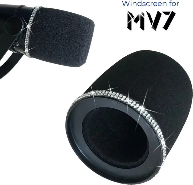 Sparkly MV7 Schaumstoff-Popfilter für Shure MV7, MV7X, MV7i und MV7+ Mikrofone in Schwarz - Bild 1
