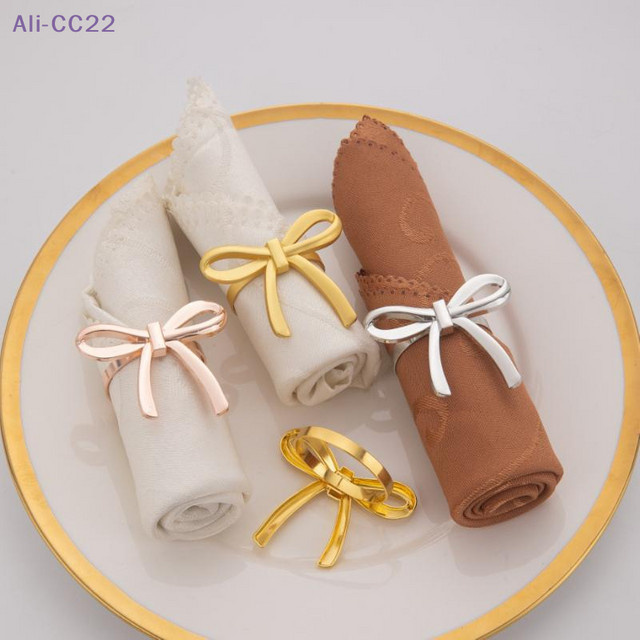 JETTING Schleifen-Serviettenringe aus Metall in Gold und Silber, 4er Set für Tischdekoration bei Hochzeiten, Geburtstagen und Partys - Bild 1