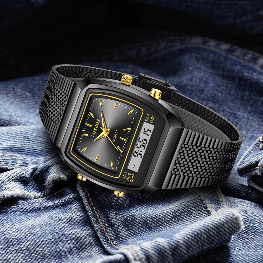 FOXBOX Armbanduhr, Quarz, Digitaluhr, Edelstahl, Schwarz, Herren - Bild 3