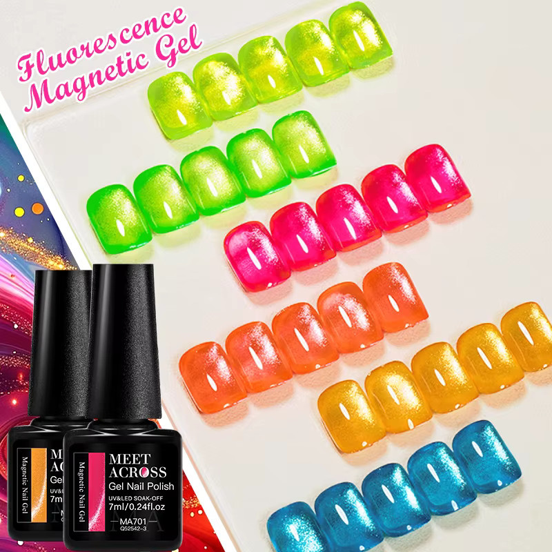 MEET ACROSS Magnetischer Cat Eye Gel Nagellack, Orange Rosa, 7 ml - Bild 3