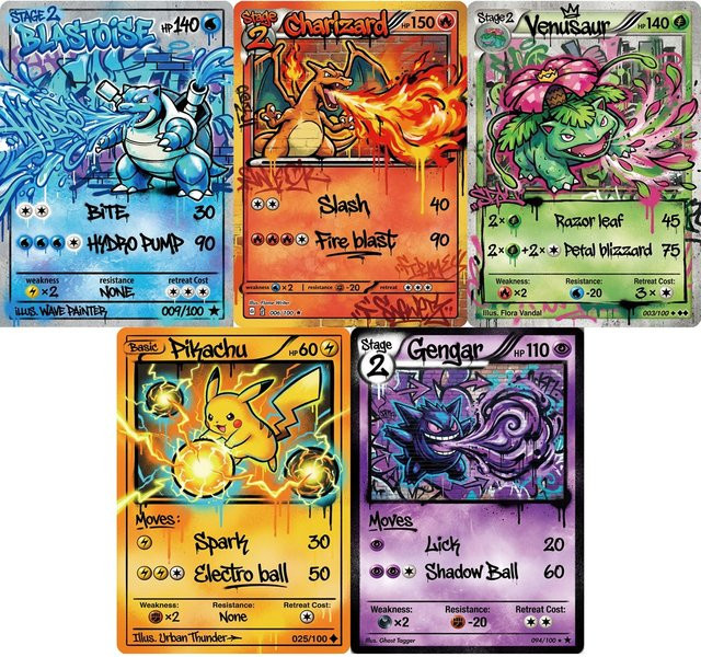 Potdemiel Pokémon-Karten Charizard Gengar Blastoise Venusaur, 5-teiliges Set - Bild 1