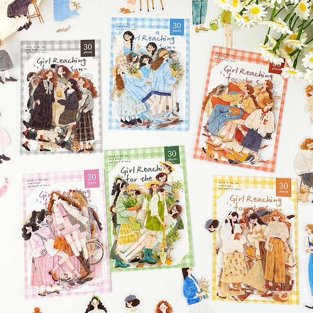Mr.Paper PET-Aufkleber mit ästhetischen Mädchenfiguren, 6er Pack, Mehrfarbig - Bild 1