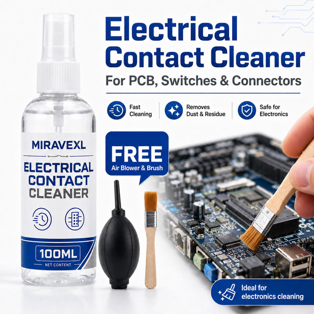 MIRAVEXL Elektrischer Kontaktreiniger mit Gebläse und Bürstenset zur Reinigung von PCB, Telefonen, Laptops und Schaltern, 100 ml, transparent - Bild 1