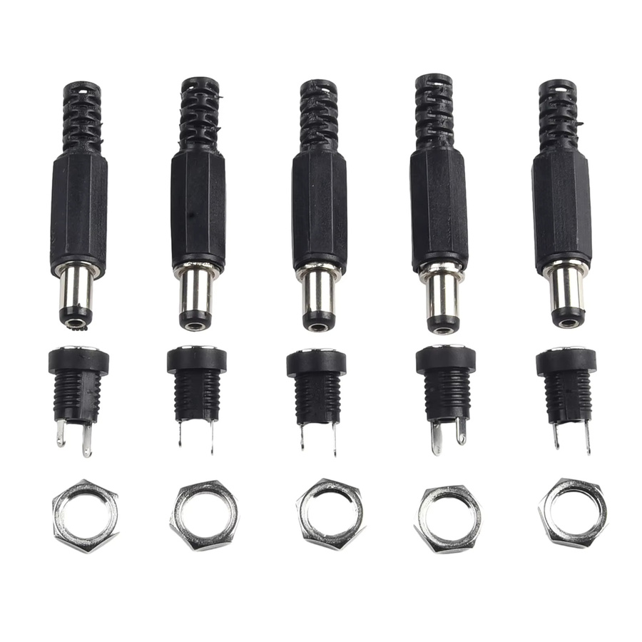 5er Set DC 12V Power Anschlüsse Männlich-Barrel Jack Stecker mit 9mm Buchse Panel Mount Terminals in Schwarz - Bild 2