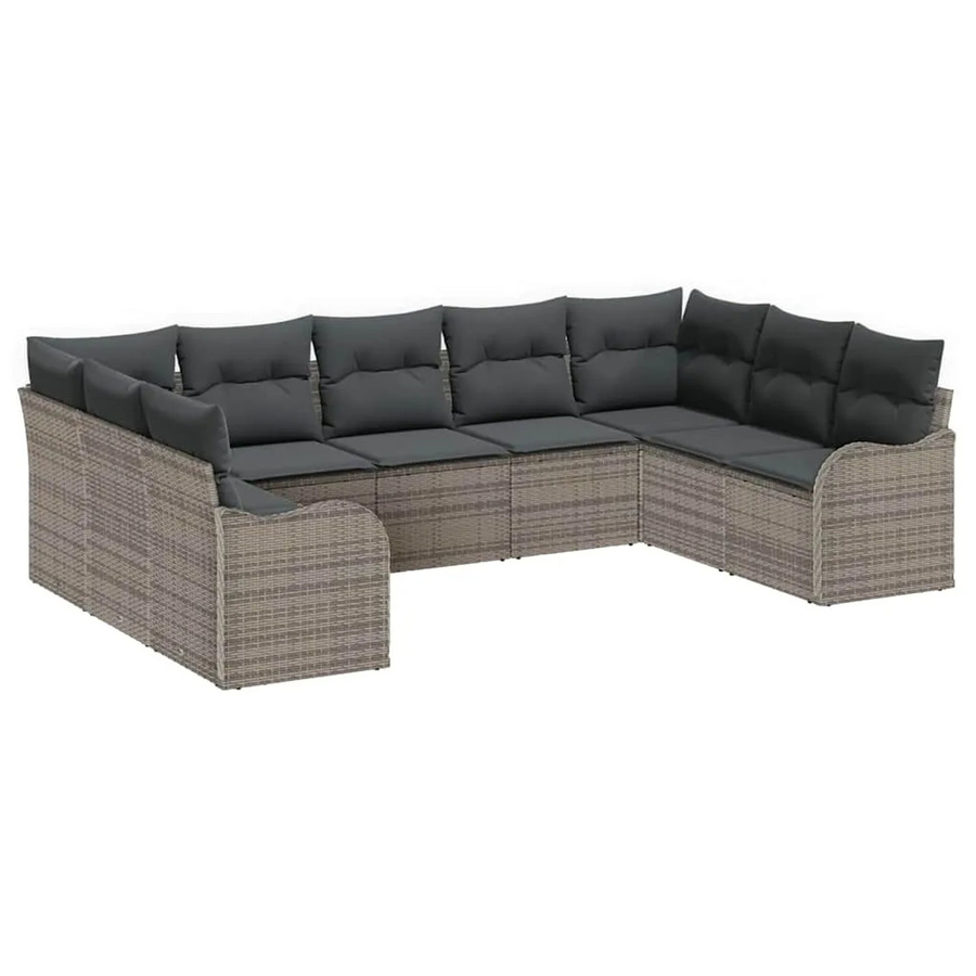 vidaXL Garten-Sofa-Set 9-teilig aus Poly-Rattan in Grau mit Kissen und pulverbeschichtetem Stahlgestell - Bild 2
