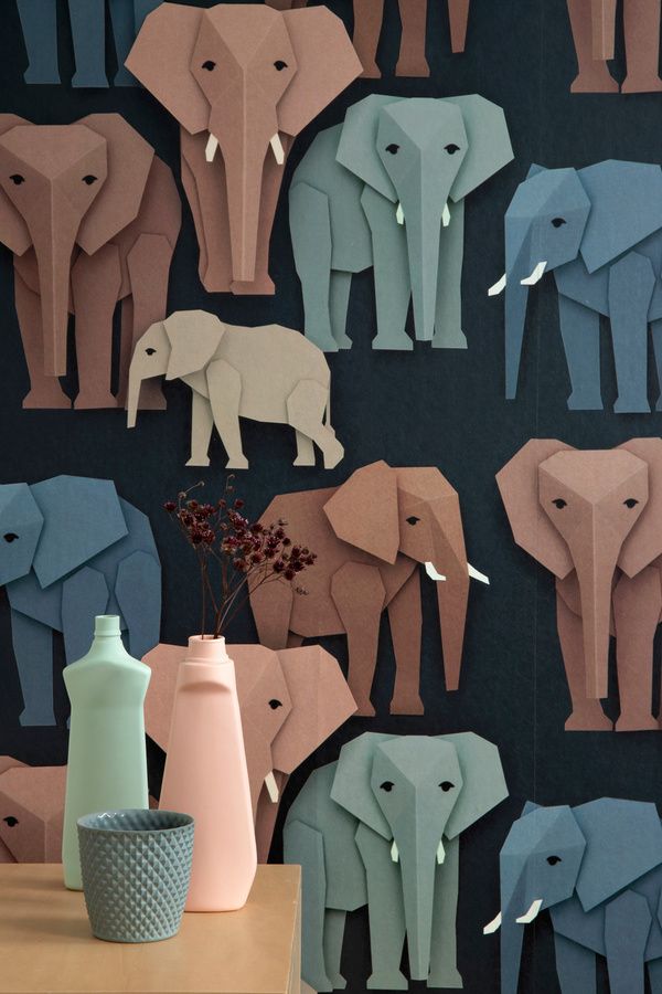 Studio Ditte Tapete Elephant Eléphant mit Elefanten-Motiv in Blau, Braun und Multicolour für Kinderzimmer - Bild 2