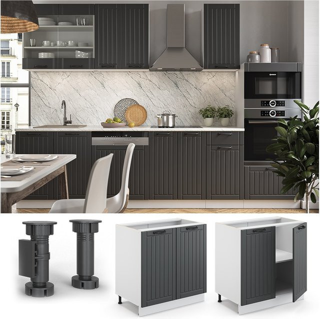 Vicco Spülenunterschrank Fame-Line Landhaus Anthrazit/Weiß mit Regal Breite: 80 cm - Bild 3
