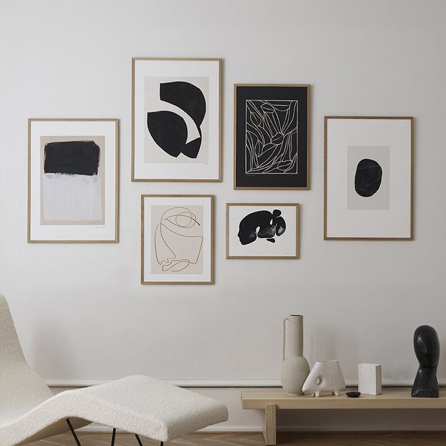 Potdemiel Abstrakte Leinwandmalerei Nordic Design mit Figuren in Schwarz Weiß und Grau als dekoratives Wandkunst Poster - Bild 1