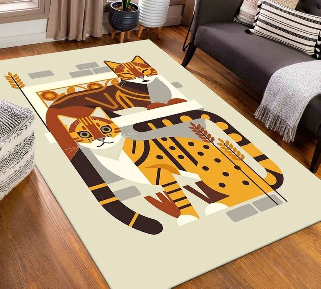 Moderner rechteckiger Teppich mit abstraktem Katzenmotiv in Multicolour für Wohnzimmer und Schlafzimmer - Bild 1