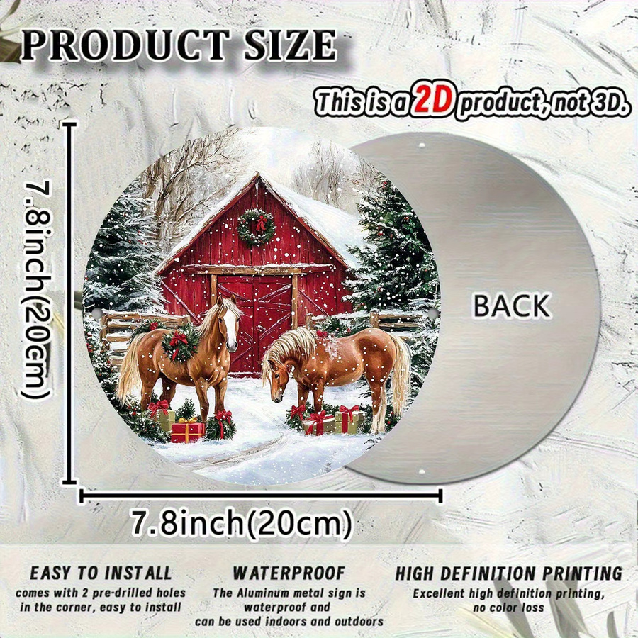 Potdemiel Wandbild Retro Double Horse Barn Scene aus Metall, Rund, Mehrfarbig, Durchmesser: 20 cm - Bild 2