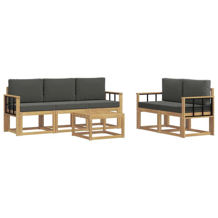 vidaXL Outdoor-Sofagarnitur 6-teilig aus Akazienholz in L-Form mit Polstern und Kissen in Anthrazit - Bild 2