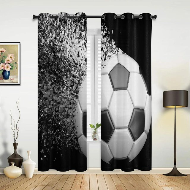 Fußballfeld Design Vorhang in Grün und Schwarz für Schlafzimmer, Wohnzimmer oder Kinderzimmer, Breite: 135 cm, Höhe: 92 cm - Bild 1
