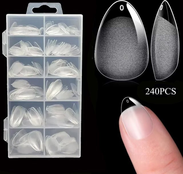 XXS Super Short Almond Full Cover Sculpted Soft Gel Nail Tips, 240 Stück, Glänzend - Bild 1