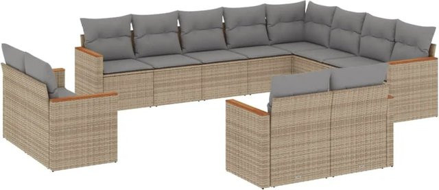 vidaXL 12-tlg. Garten-Sofagarnitur aus Poly-Rattan in Beige mit wetterfesten Kissen und Stauraum - Bild 1