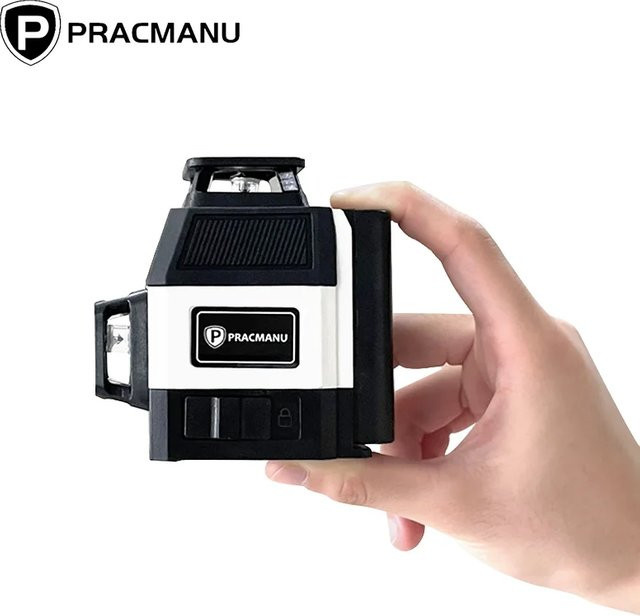Pracmanu Mini 12-Linien-3D-Laser-Wasserwaage mit grünem Laserstrahl, 360° selbstnivellierender horizontaler und vertikaler Kreuzlinienlaser, Schwarz-Grün - Bild 1