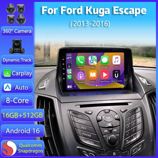 RSNAVI Android 16 Multimedia Auto-Radio-Navigationssystem mit CarPlay für Ford Kuga Escape, Schwarz, WIFI und 4G Unterstützung - Bild 1