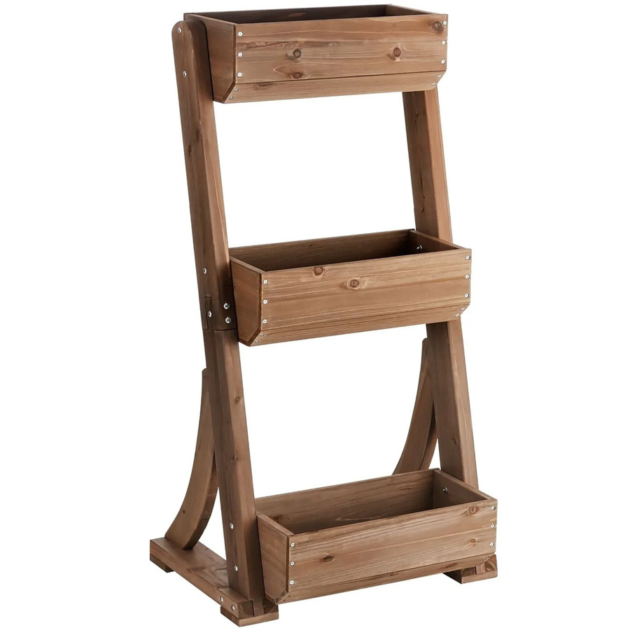 tectake Vertikalbeet Flora aus lackiertem Tannenholz in Braun mit 3 Etagen und Pflanzvlies, B/T/H: 60 x 49 x 140 cm - Bild 3