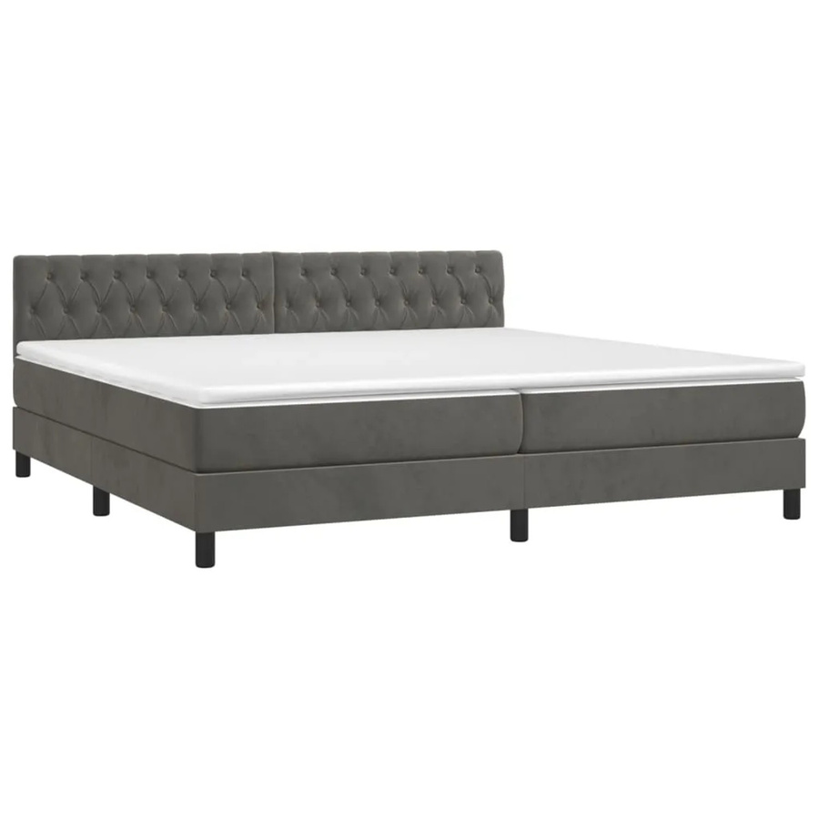 vidaXL Boxspringbett mit Matratze in Dunkelgrau aus Samt mit LED-Unterbettbeleuchtung und USB-Ladeport, B/T: 200 x 200 cm - Bild 2