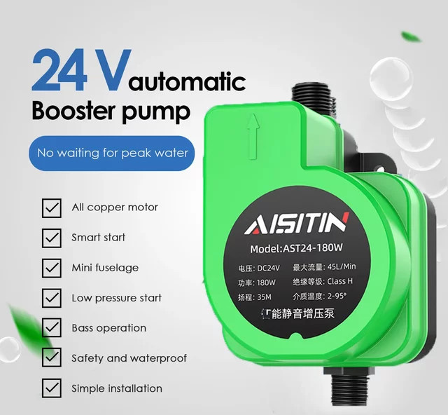 AISITIN Automatische Druckerhöhungspumpe 180W mit 24V Druckregler in Weiß für Warmwasserbereiter und Duschen - Bild 1