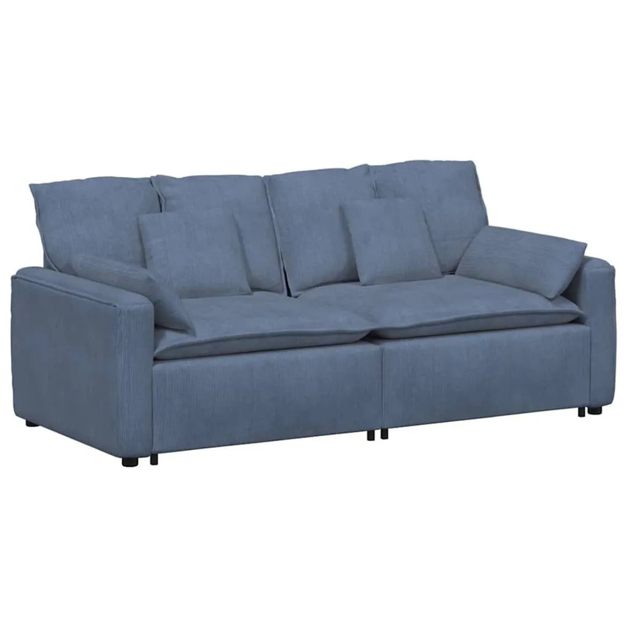 vidaXL Modulares Sofa Blau mit Kissen und Armlehnen aus Cord und Schaumstoff B/T/H: 224 x 105 x 64 cm - Bild 2