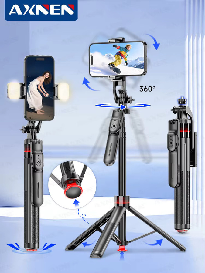 Axnen Automatischer Handyhalter mit Stativ und Selfie-Stick in Schwarz, 130 cm ausziehbar, 360 Grad drehbar mit kabelloser Fernbedienung - Bild 7