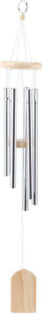 TOMTOP JMS Windspiel aus Holz und Edelstahl mit 6 Röhren in Weiß und Silber zum Aufhängen für Garten und Zuhause - Bild 1