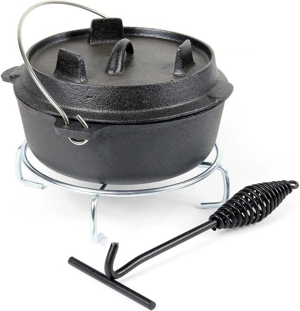 Wiltec Dutch Oven aus Gusseisen in Schwarz mit 4 l Fassungsvermögen - Bild 1