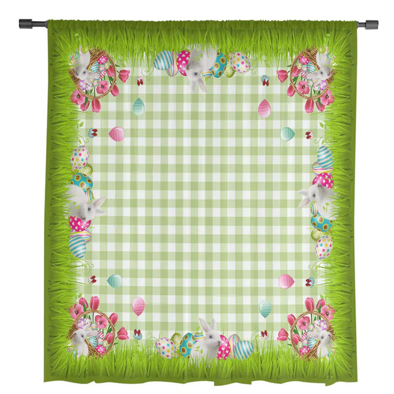 A Family Of Home Textiles Voile Tüll Vorhang mit Ostern Frühling Kaninchen Motiv für Wohnzimmer und Schlafzimmer B: 135 cm, H: 114 cm - Bild 3