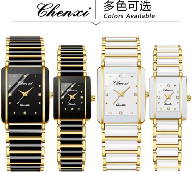 CHENXI Armbanduhr, Analoguhr, Edelstahl, Schwarz, Weiß, Eckig, Unisex - Bild 1