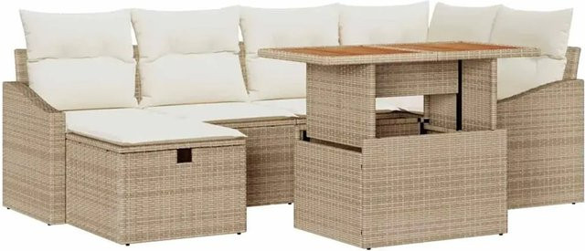 7-teiliges vidaXL Garten-Sofa-Set aus Poly-Rattan in Beige - Bild 1