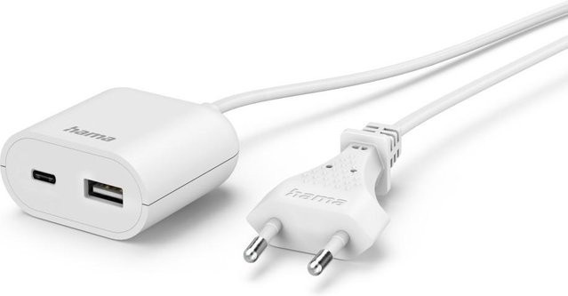 Hama USB-Netzteil mit 1,9 m Kabel, 3,5A, 1x USB-A und 1x USB-C, Weiß - Bild 1