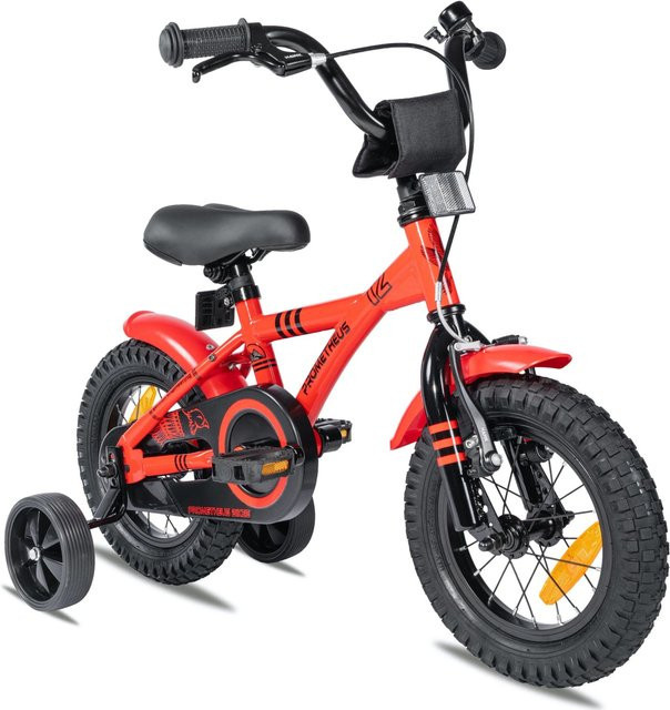 PROMETHEUS BIKES Kinderfahrrad 12 Zoll, mit Stützrädern und Rücktrittbremse, Rot, ab 3 Jahren - Bild 1