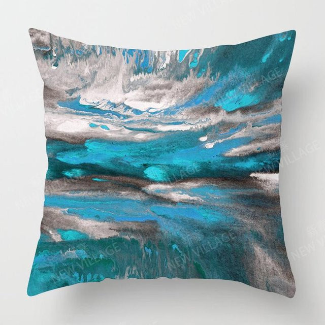 JMG Clothing Moderner abstrakter Kissenbezug mit floralem Design in Grün und Blau, Material: Polyester, Breite: 40 cm, Höhe: 40 cm, Tiefe: 40 cm - Bild 1