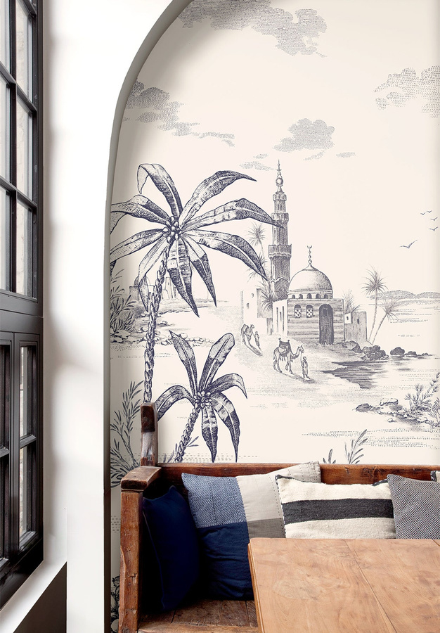 Isidore Leroy Mural Wallpaper Vues d'Orient in Blau mit Stadtlandschaft und orientalischem Motiv - Bild 1