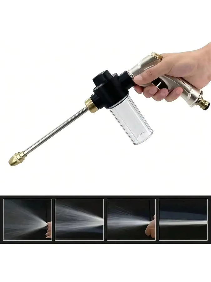 FLOWERS SPRAL Gartenschlauch-Wasserpistole mit langem Stiel in Silber, Hochdruck-Sprühpistole für Bewässerung und Autowäsche - Bild 2