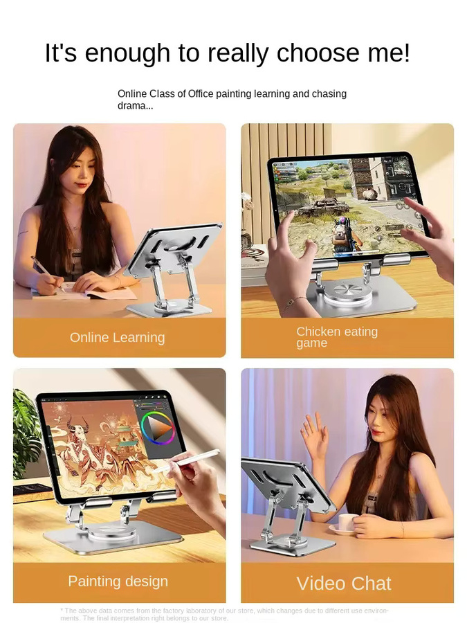 Tutew Universal 360 Grad drehbarer Tablet-Ständer aus Aluminium, verstellbarer und faltbarer Halter für iPad und Handy in Silber oder Grau - Bild 4