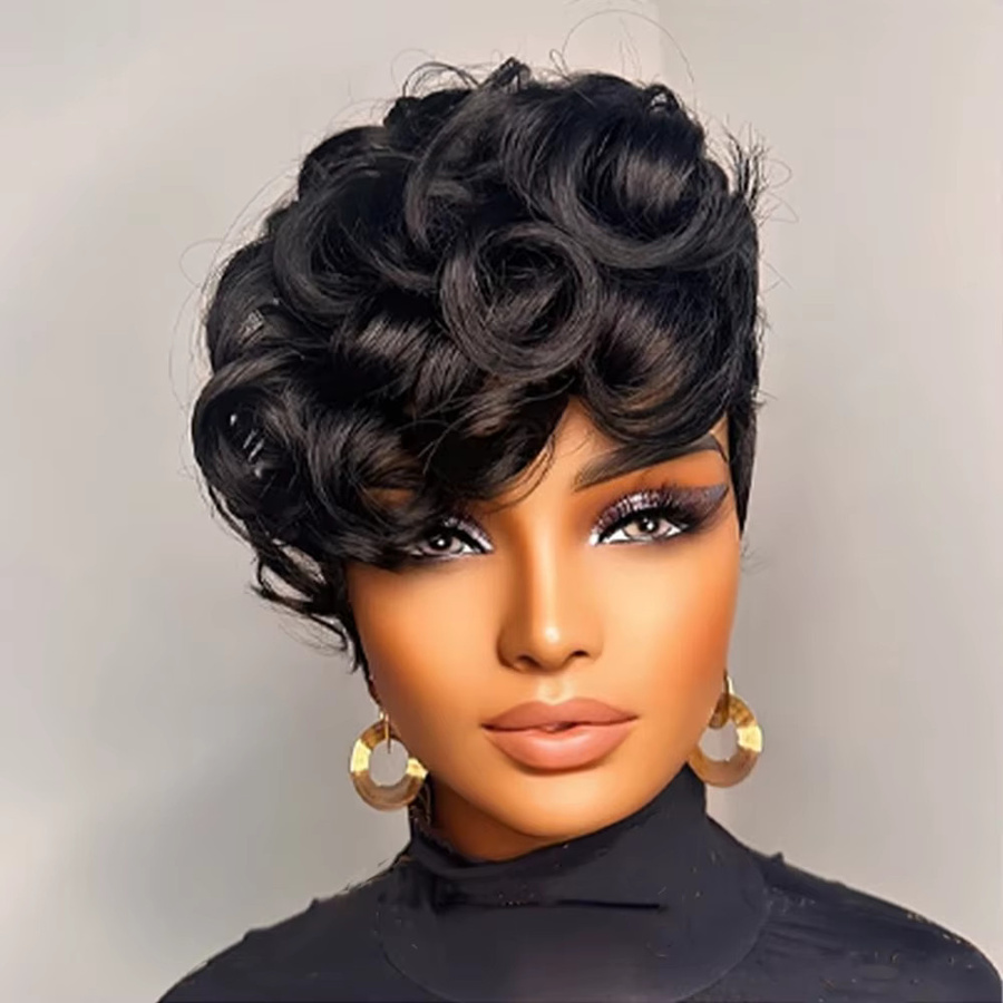 OYM HAIR Perücke, Pixie-Schnitt, lockig, Echthaar, Naturfarbe - Bild 5