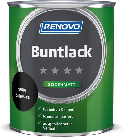 RENOVO Buntlack für Holz in Schwarz, lösemittelbasiert, satin-matt, 0,75 l - Bild 1