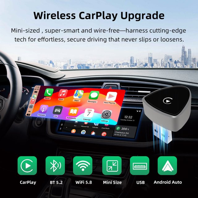 Ezonetronics Kabelloser 2-in-1 CarPlay und Android Auto Adapter in Schwarz für werkseitig verkabelte Autos - Bild 1