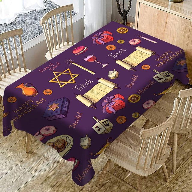 JMG Household Supplies Rechteckige Tischdecke Shana Tova für Rosch Haschana, Grau/Lila, B: 90 cm, T: 140 cm - Bild 1