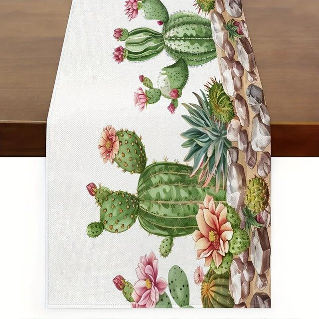 JINGYUE Pet Tischläufer mit Kaktusblüten-Design, floraler Musterung in Multicolour, B/H: 40 x 140 cm - Bild 1