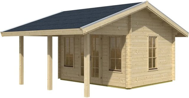 Skan Holz Gartenhaus Luzern mit Satteldach in Blockbohlenbauweise, Unbehandelt, B: 525 cm, T: 120 cm - Bild 1